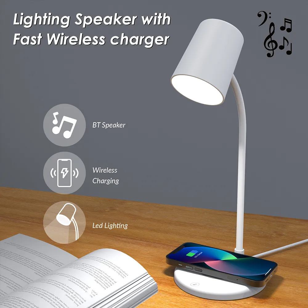 Wireless Charging Desk Lamp With Bluetooth Speaker & Night Light LED ...