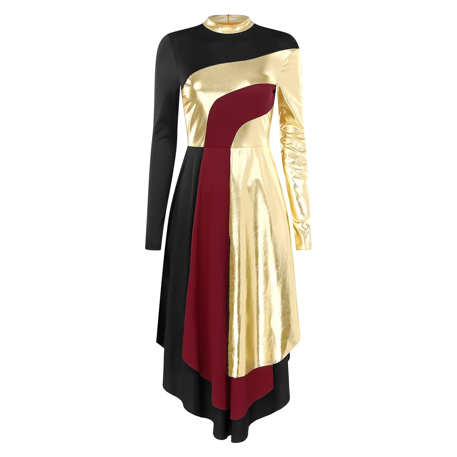 gold praise dance dress Women's Metallic – Asymmetrical Satin Overlay Tunic For Liturgical Lyrical Worship Costume Metallic Waist Dancewear Gold cross
