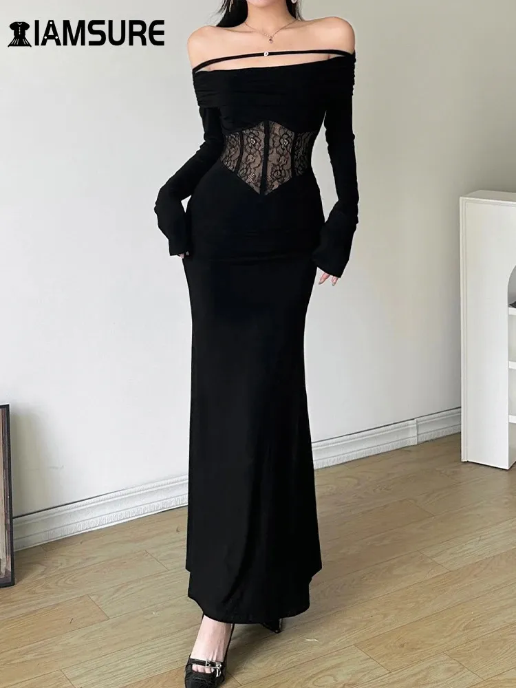 IAMSURE Black Off The Shoulder Lace Corset Maxi Dress... From Zhi04, $21.2  In Bulk | DHgate.Com