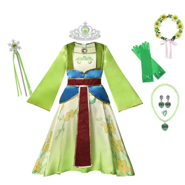 Traditional Chinese Mulan Dress for Girls - Perfect for Halloween, Christmas and special occasions party supply - Comes with Toy Fan