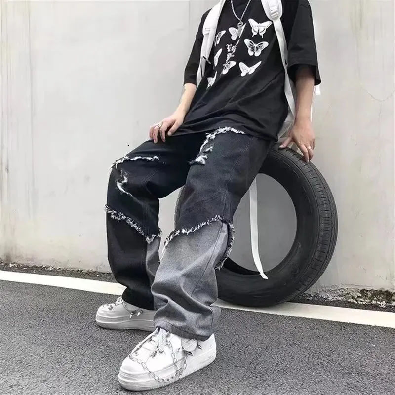 Save Big on Bulk Ripped Jeans Korean Fashion Ripped Denim Jeans For Men  Casual Straight Leg Trousers With Pockets Soft, Comfortable, 2024 Style  Best