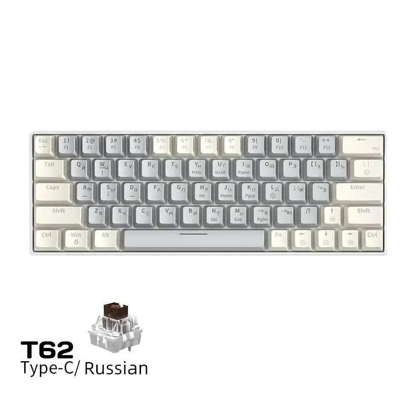 Keyboards Russian wired mechanical keyboard hot swappable RGB backlit 61 key portable mini game mechanical keyboard computer peripheral CL250110
