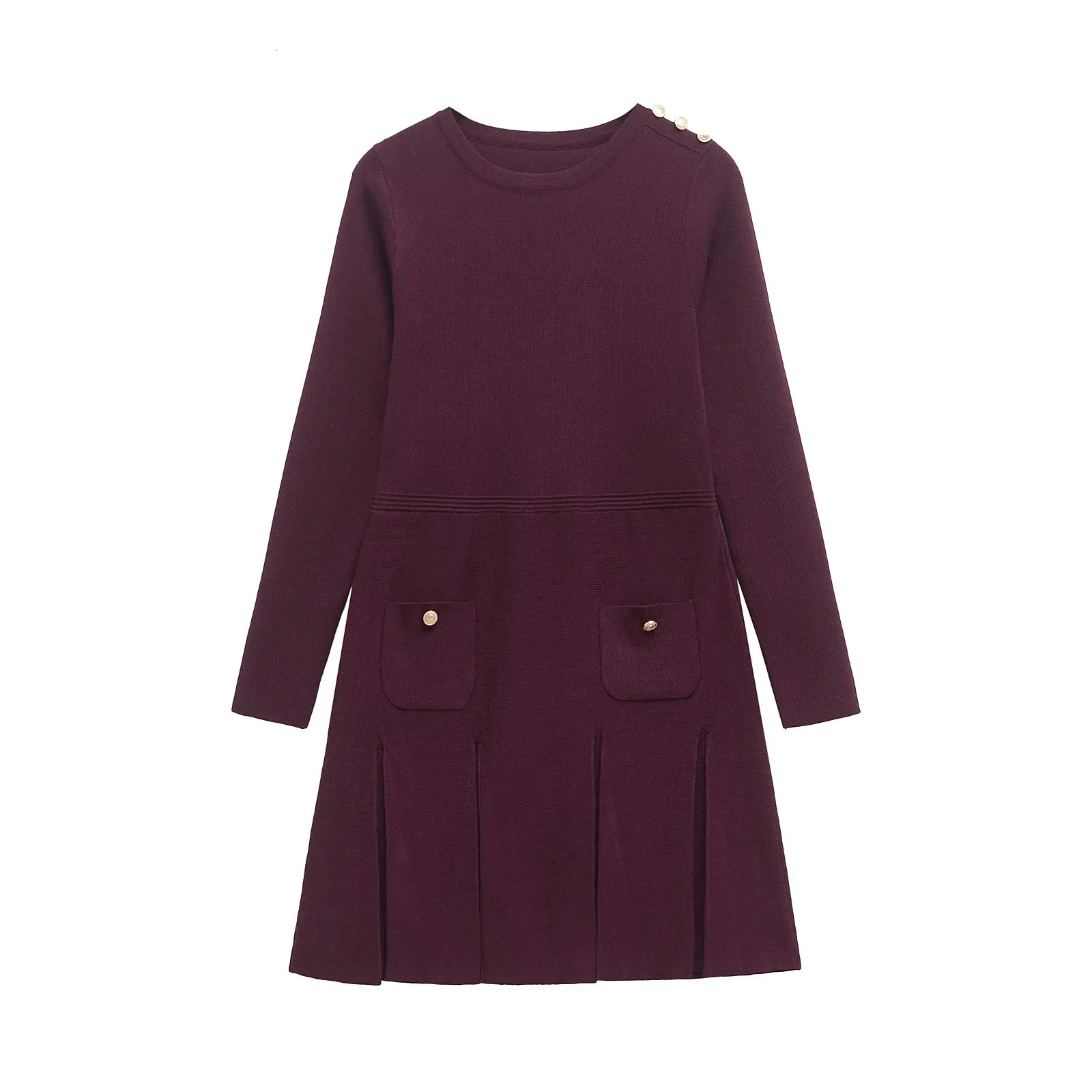 burgundy mini dress long sleeve Plus Size Solid Color Ruched Wrap Dress for Women Knee Length – Anna-Kaci main image 1