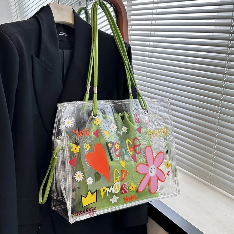 Totes 2024 Versatile Transparent Jelly Bag For Women Large Capacity Fashion Niche Portable Shoulder Tote Spring And Summer