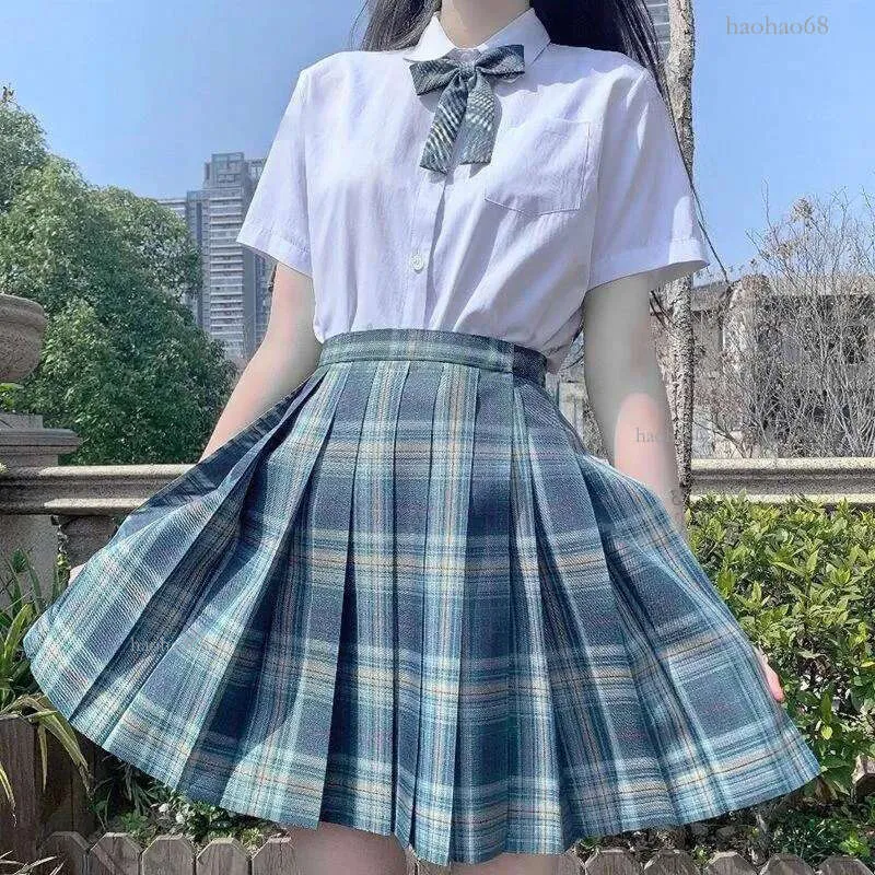 Japanese School Uniform Skirt High Waist Pleated Plaid Skirt