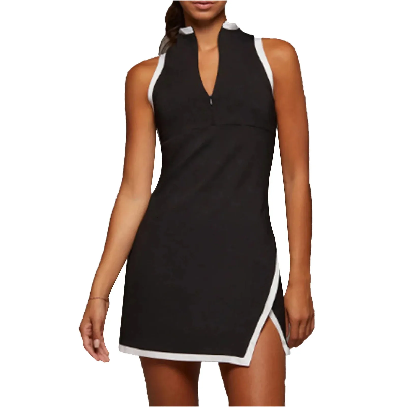 Sleeveless Women's Tennis Golf Sleeveless dress with Side Split - Knee Length for Badminton, Running, Hiking, and Workouts (Style 250106)