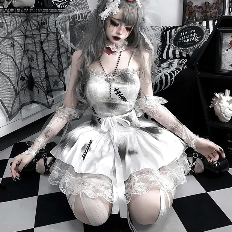 Gothic Lolita Dress Women Halloween Anime Cosplay Costume Ghost Bride ...