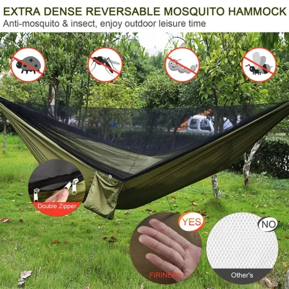Hamac De Camping Double Avec Moustiquaire Et Toile De Pluie - 260x140 Cm - Léger Et Portable - Camouflage