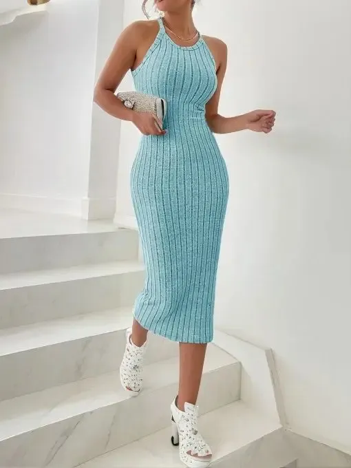 princess polly baby blue dress Women's Fashion Tank Top Bodycon Ruched Sleeveless Basic Midi Party Dress main image 1