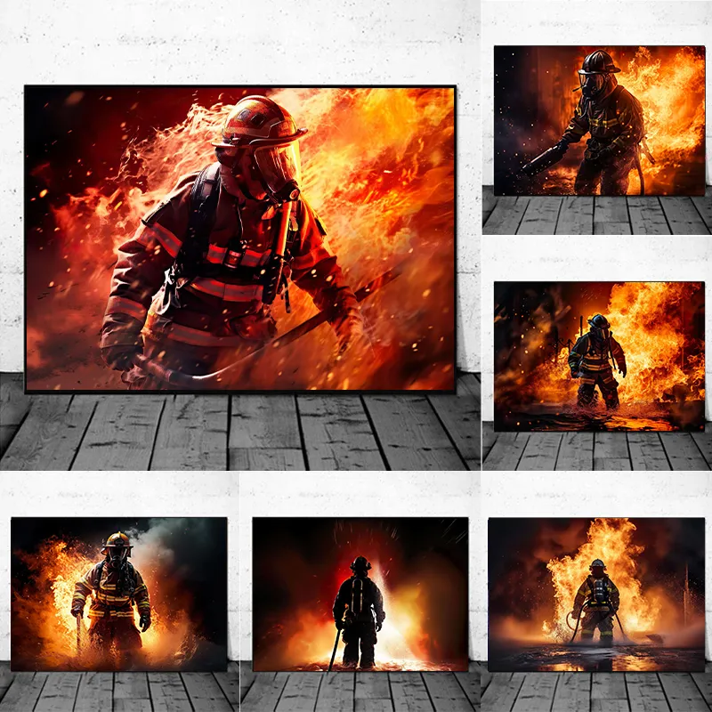 Firefighting Posters Brave Charge Firefighter Heroes Posters And Prints Canvas Printing ...