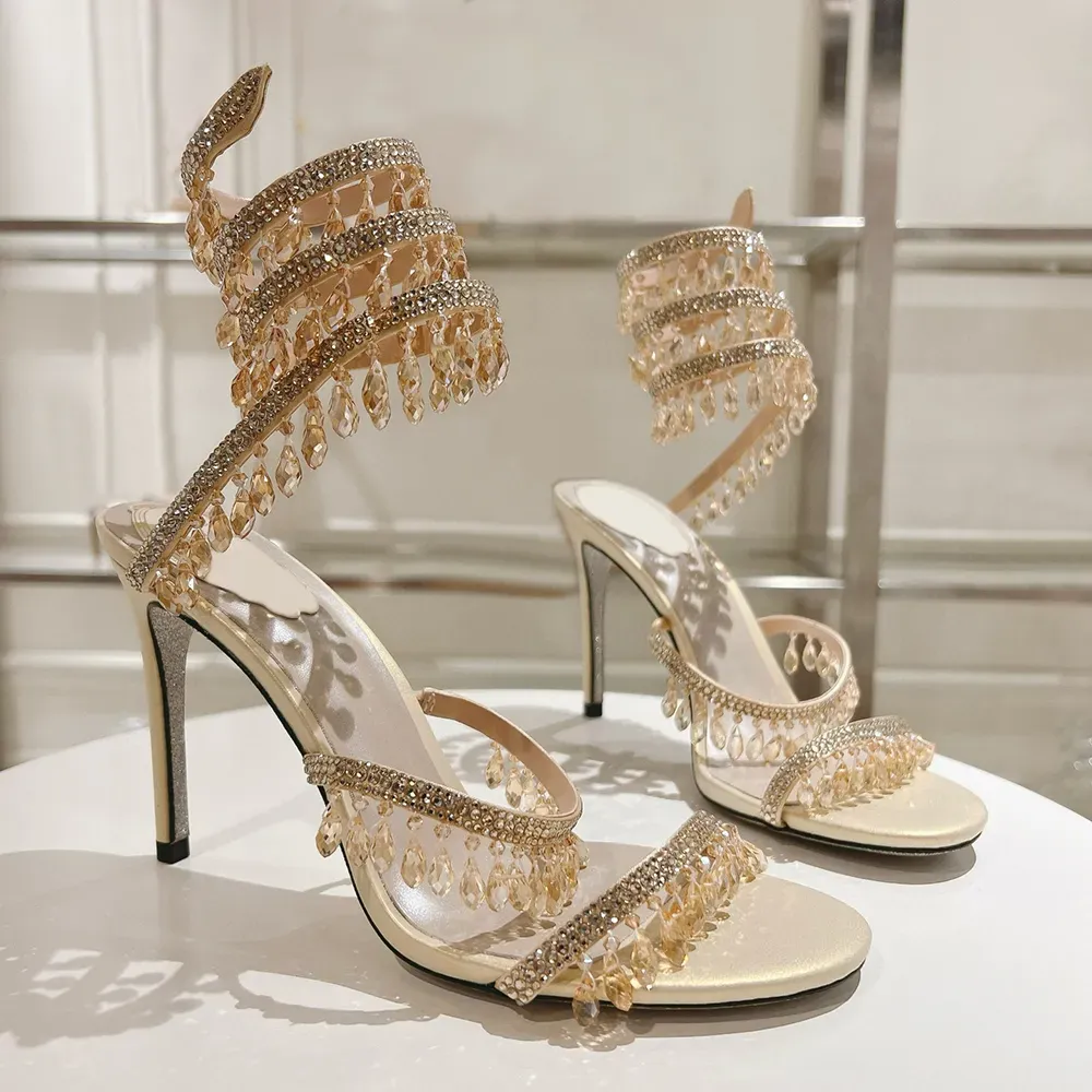 Tacco Alto Tacchi Oro Aperti Sandali A Spillo Alla Caviglia Di