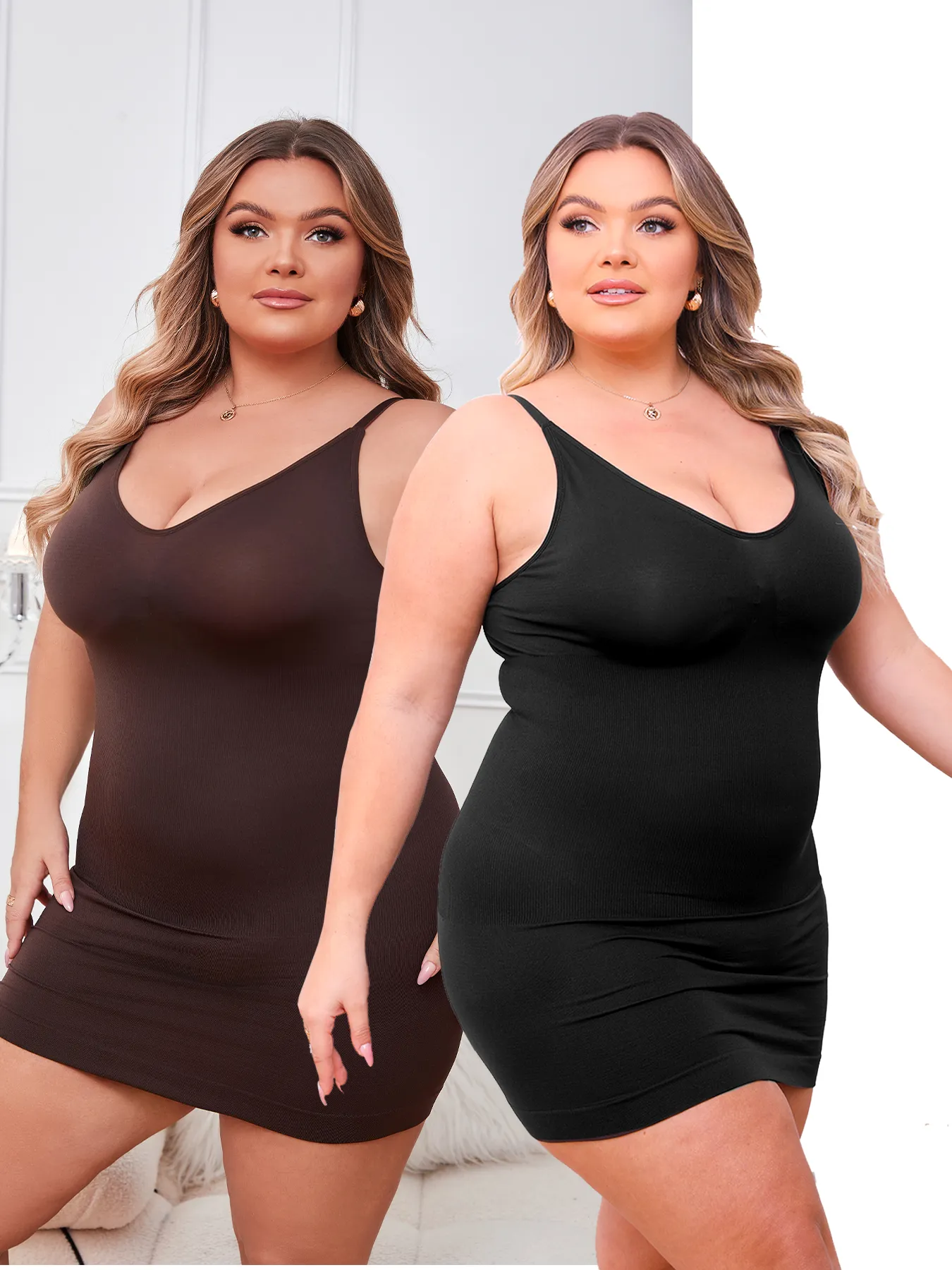 Plus Size Women's Full body Control dress with Tummy Control and V-Neck