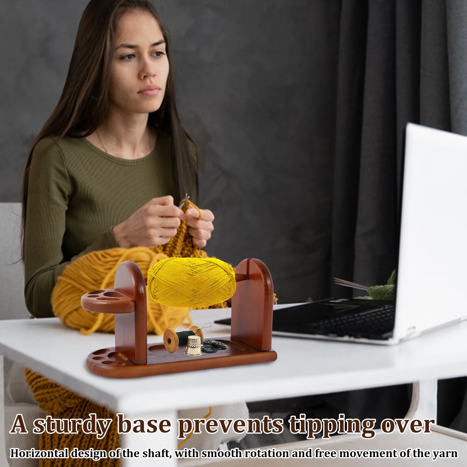 Aazon.co: Iioo Portable Yarn Holder - Wooden Yarn Spool Holder With...