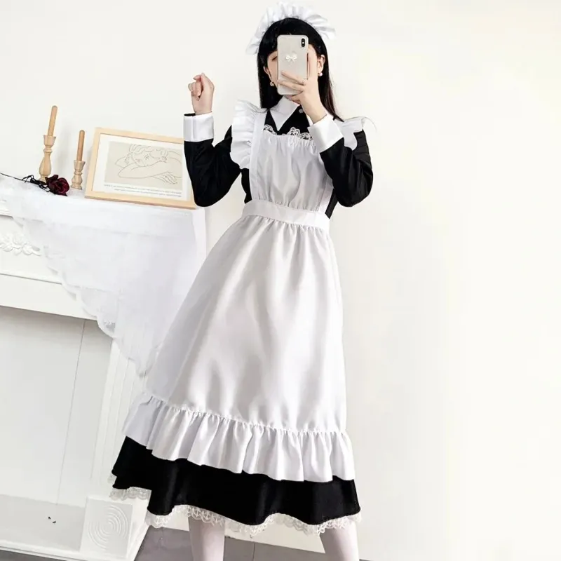long sleeve french maid dress Front Ribbon Lantern Long-Sleeve Maid Dress + Ruffleed Big Ribbon Apro Belchic