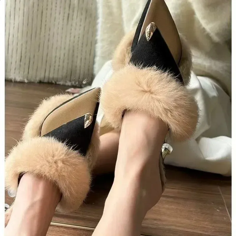 Scarpe da donna Baotou, pantofole eleganti da donna in pelliccia sintetica, punta a punta, tacco a spillo, scarpe da donna Zapatos 250110_voghion.com