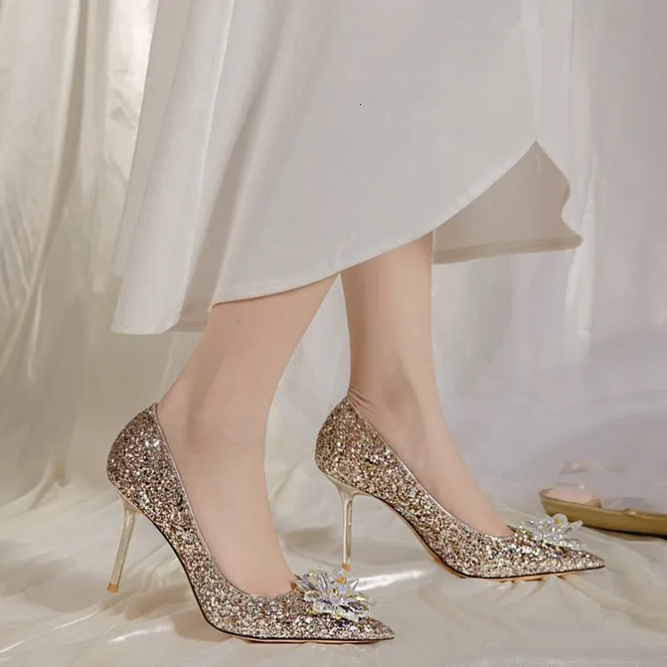 Ddmywed French Ddmysaturn New Autumn Main Wedding Dress Bride S Shoes Bridesmaids Crystal Slim Heels High For Women_voghion.com