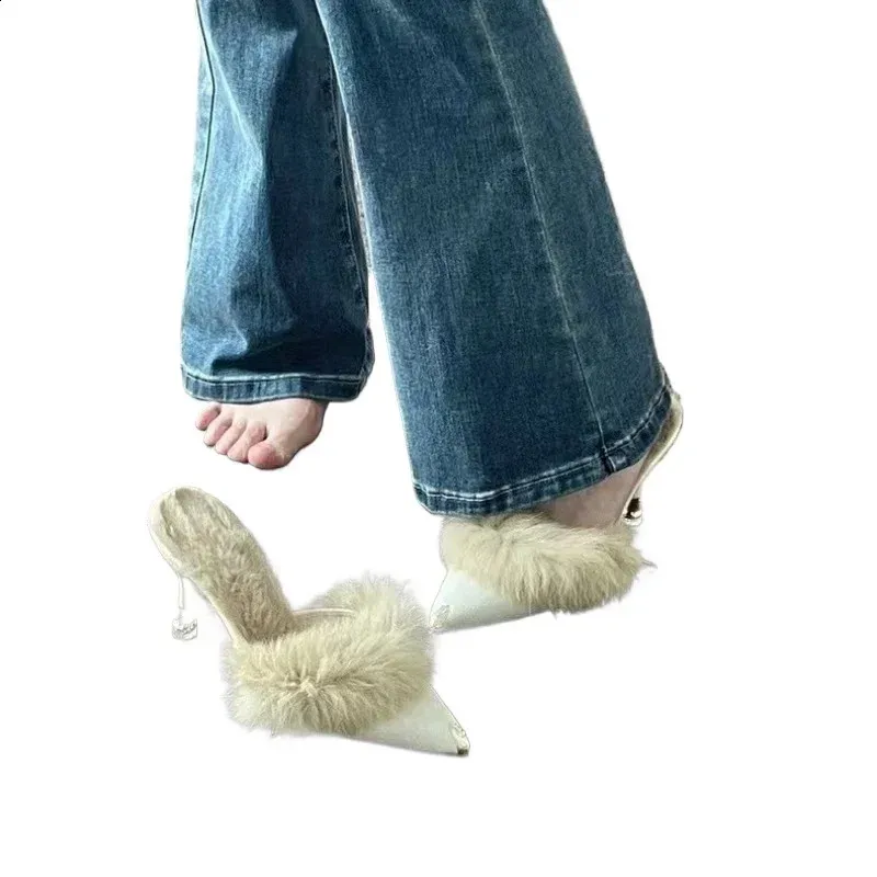 Scarpe da donna Baotou, pantofole eleganti da donna in pelliccia sintetica, punta a punta, tacco a spillo, scarpe da donna Zapatos 250110_voghion.com