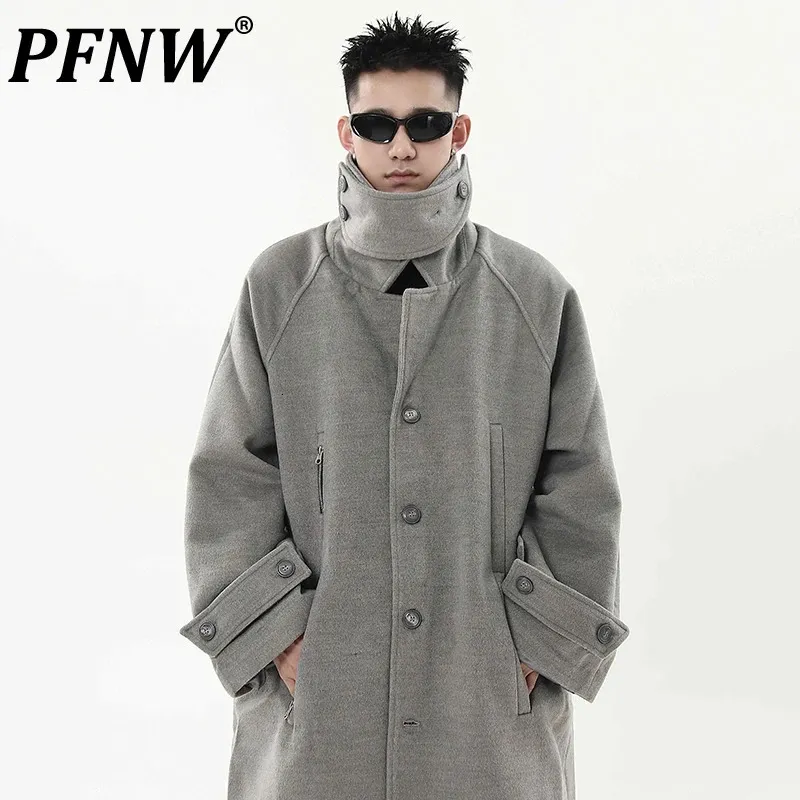 Mens Tweed Overcoat, Gray Detachable Stand Collar Woolen Overcoat
