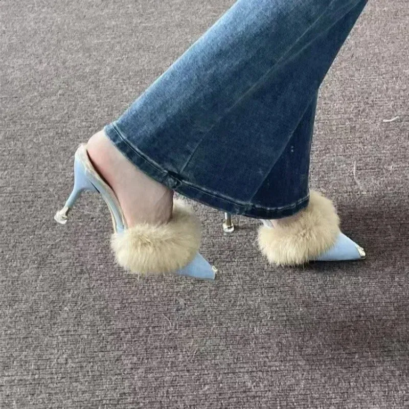 Scarpe da donna Baotou, pantofole eleganti da donna in pelliccia sintetica, punta a punta, tacco a spillo, scarpe da donna Zapatos 250110_voghion.com