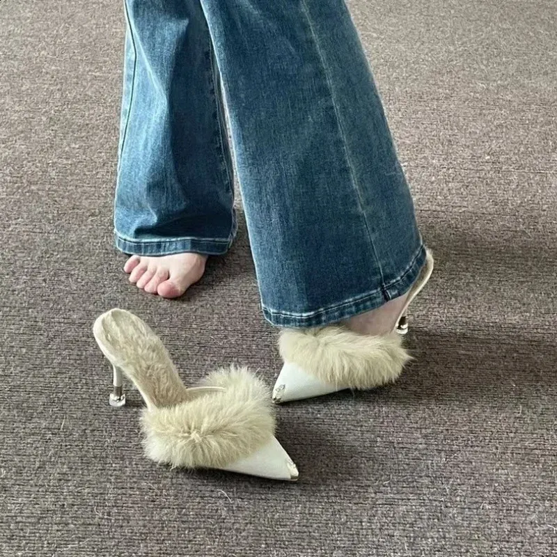 Scarpe da donna Baotou, pantofole eleganti da donna in pelliccia sintetica, punta a punta, tacco a spillo, scarpe da donna Zapatos 250110_voghion.com