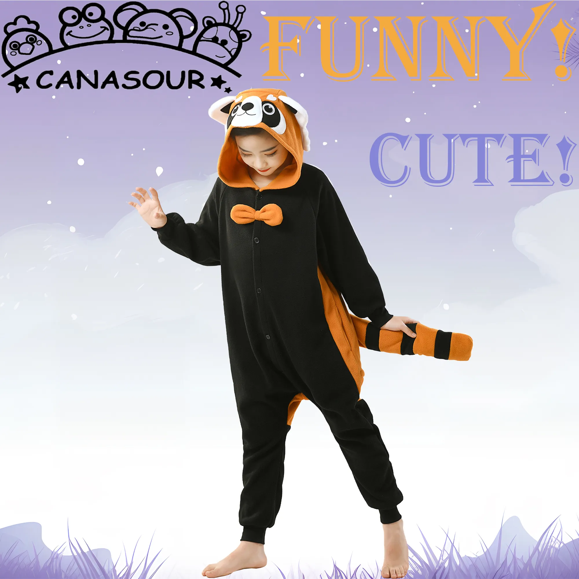 Red Panda Onesie Costume For Kids Unisex Soft Warm Pajamas For