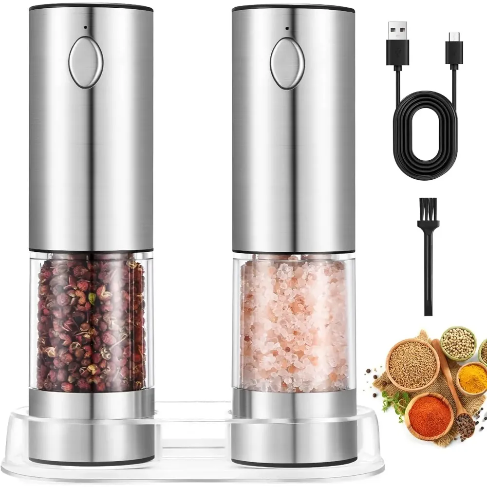 Electric Salt & Pepper Grinder Set - Rechargeable, Adjustable Coarseness, LED Light - View #6