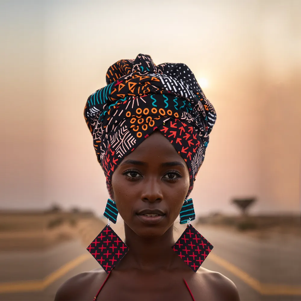 African Headwrap and Earrings Set 100% Cotton Ankara Wax  display picture 3