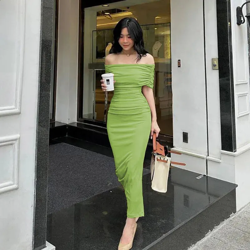 Spring One Shoulder Pleated Dress Slim Fit Long Dress With Side Slit  European & American Style From Deng03, $13.4 | DHgate.Com