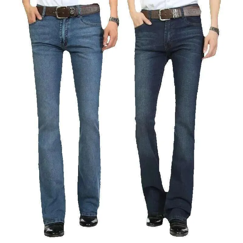 Jeans Bootcut Nero Uomo Pantaloni Di Fondo A Campana Semi Palamati