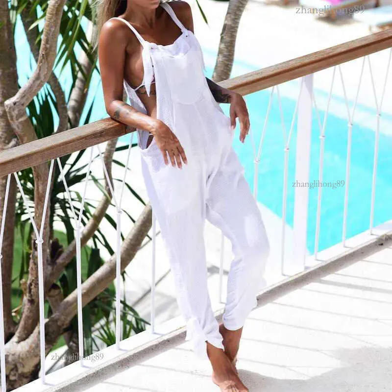 2019 New Cotton Linen Beach Cover Ups Jumpsuit Overalls Bib Pants - Main Image