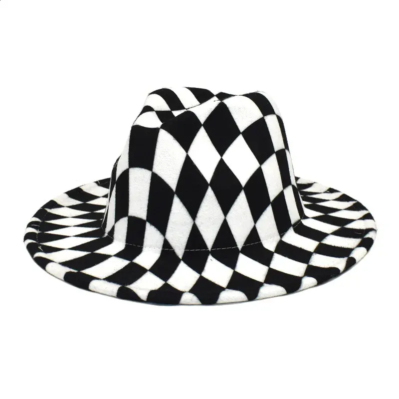 Black White Plaid Fedora Hat Wide Brim Felt Panama... From  display picture 2