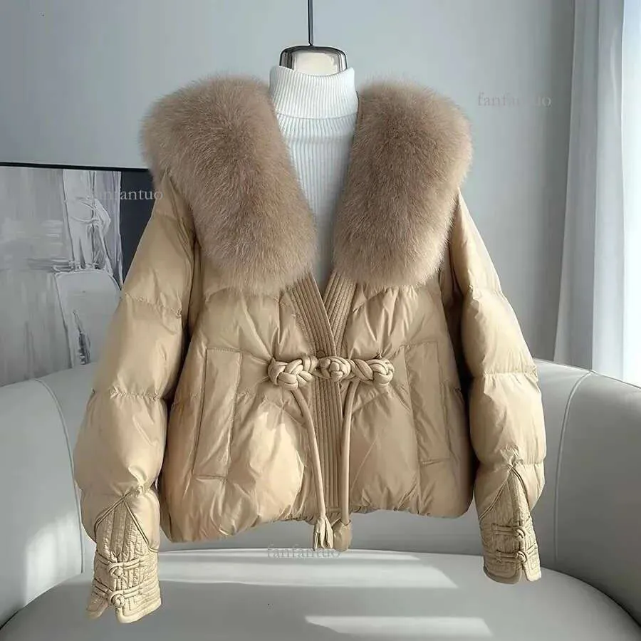 Womens Faux Fur Down Jacket With Natural Collar Warm Thick Snow Parka ...