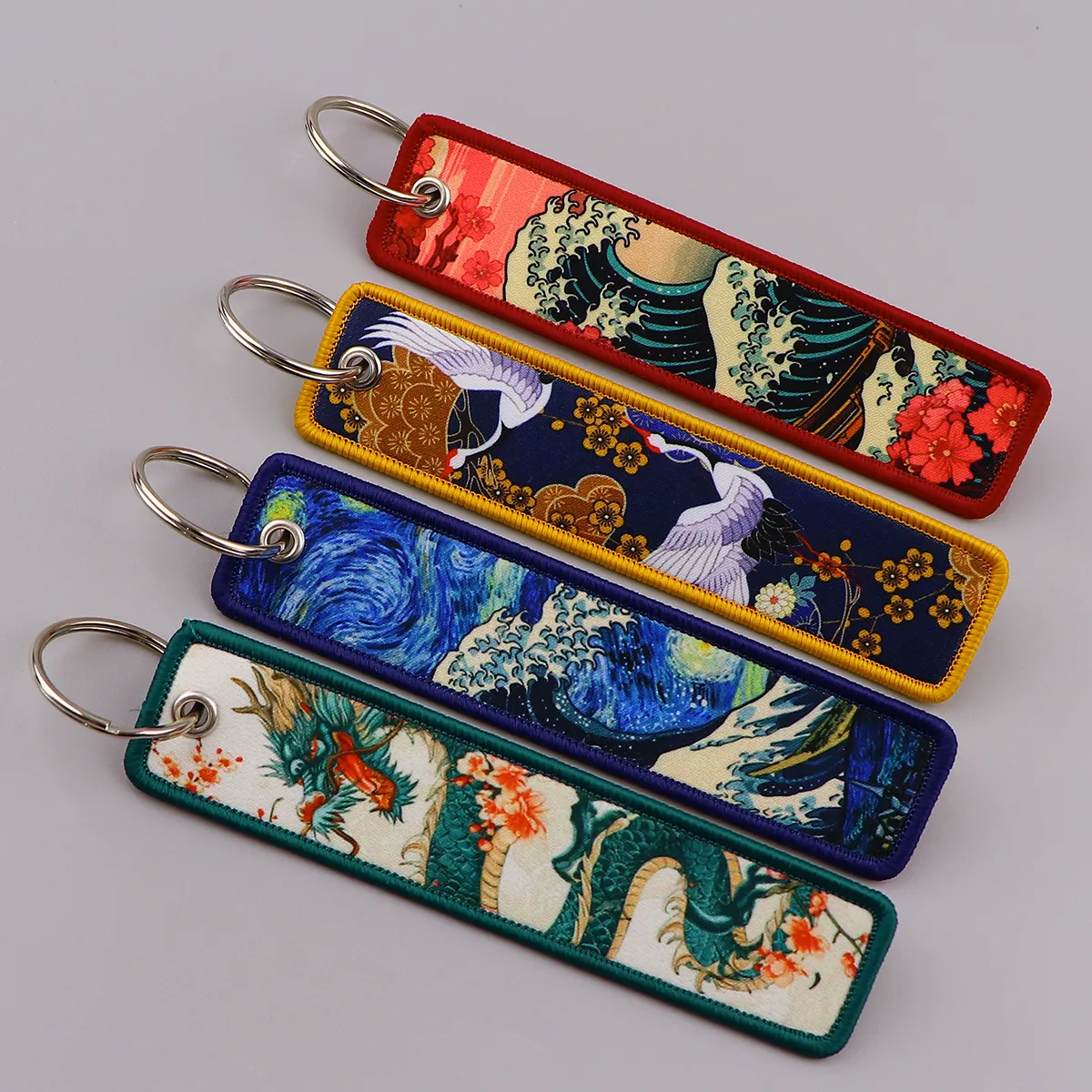 Embroidered Key Fobs With Japanese Wave Design Decorative Keychain ...