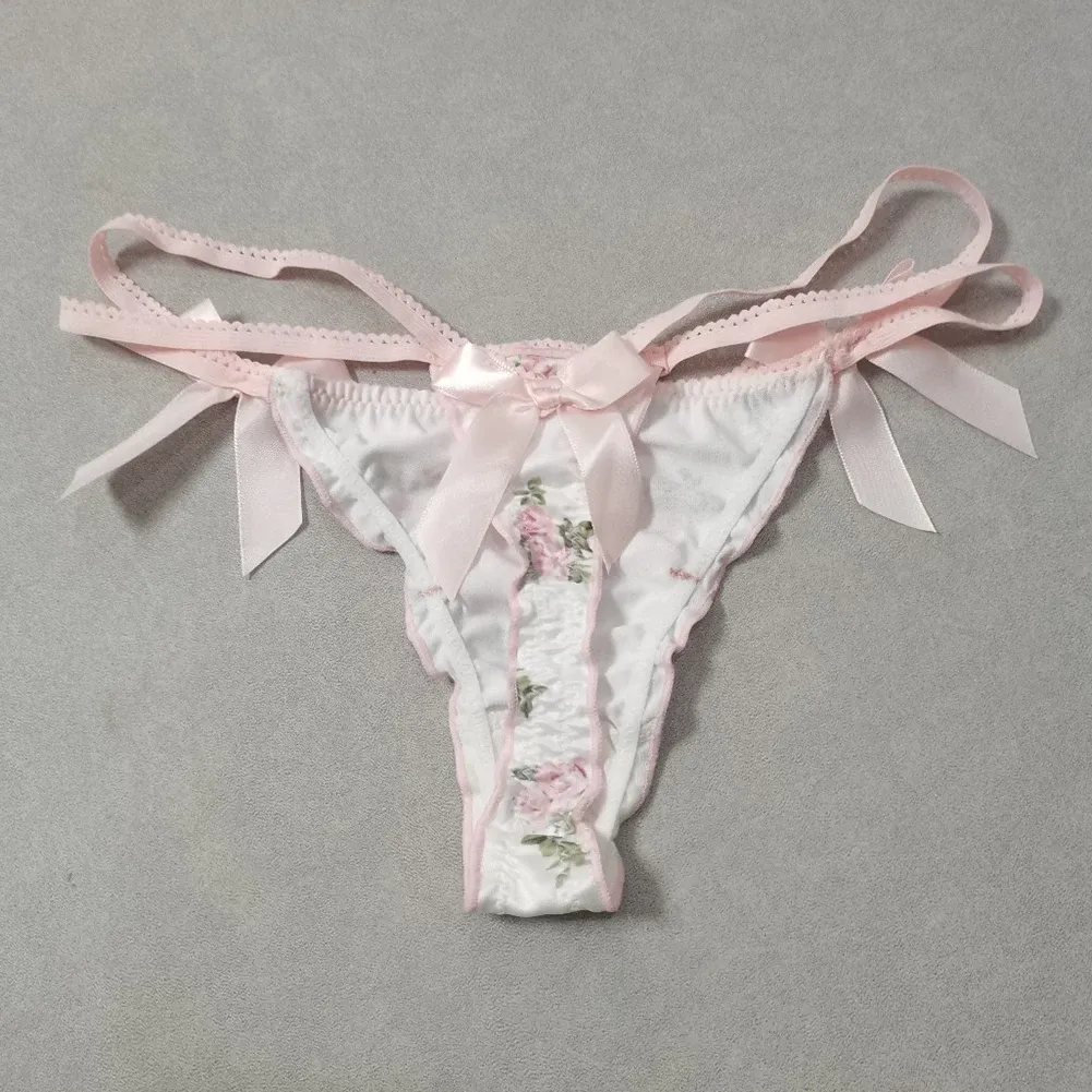 Most Lightweight String Satin Ruffle G-String Thong with Cute Bow Detail for Women - Lovely ...