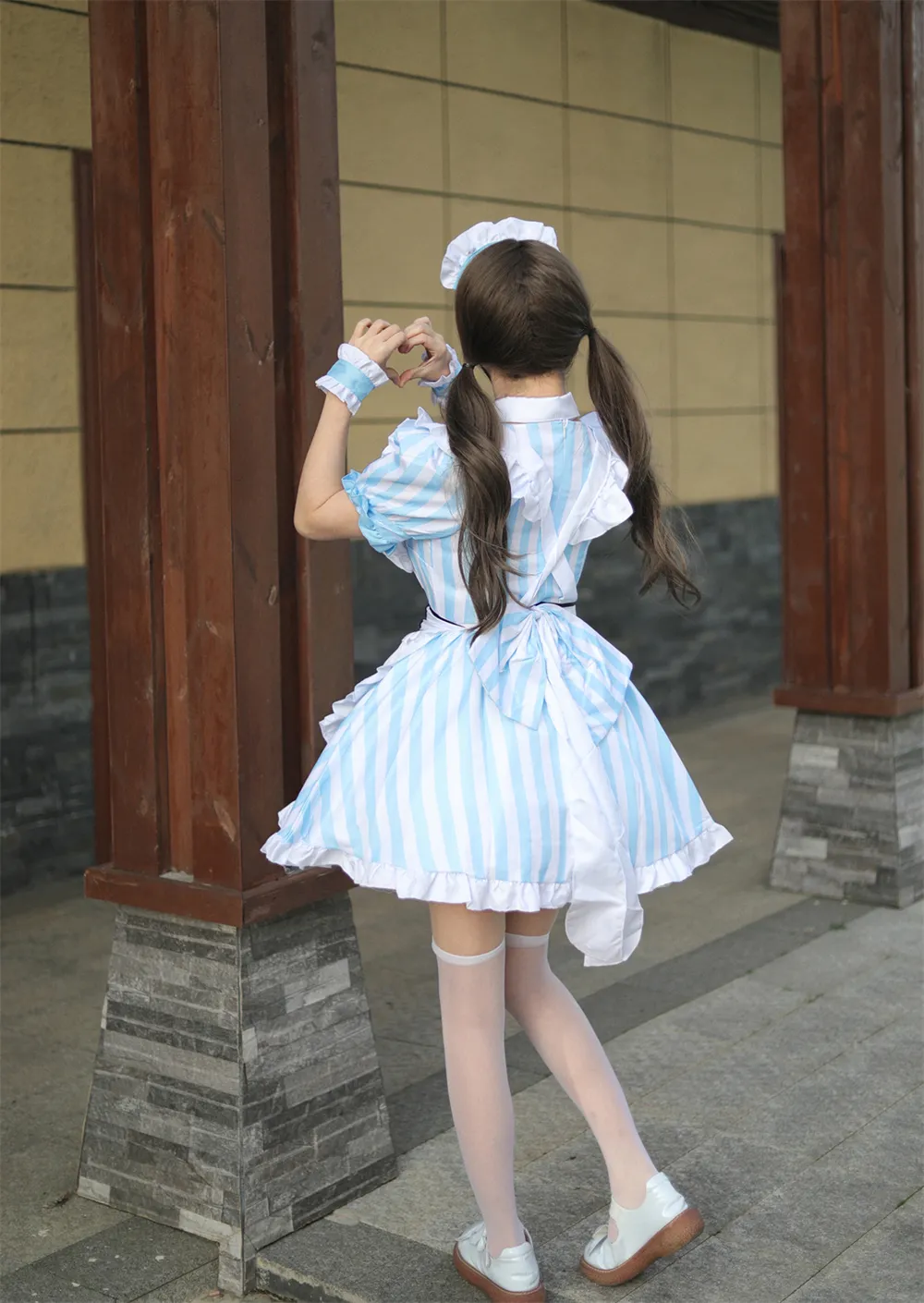 blue and white maid dress Ayano Kimishima Women Blue Maid Dress Cosplay Costume