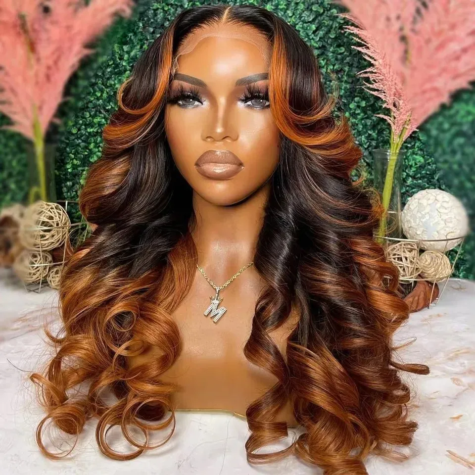 Ombre Ginger Brown Body Wave Human Hair Wig:... From  display picture 2