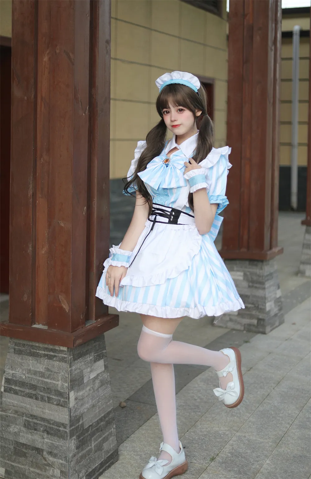 Japanese Style Blue White Striped Maid Dress Cosplay Costume Set for Women from Dhgate Others Apparel - price 41.14 Japanese Style Blue White Striped Maid Dress Cosplay Costume Set for Women from Dhgate Others Apparel - price 41.14
