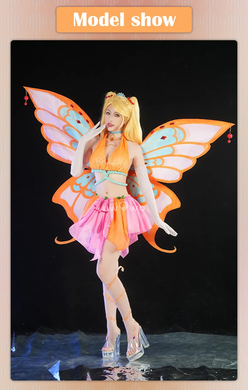 FloraMolly – Ailes De Papillon Et Jupe Pour Fille, Cape De Fée Orange, Costume Déguisement Pour Halloween, Noël, Anniversaire