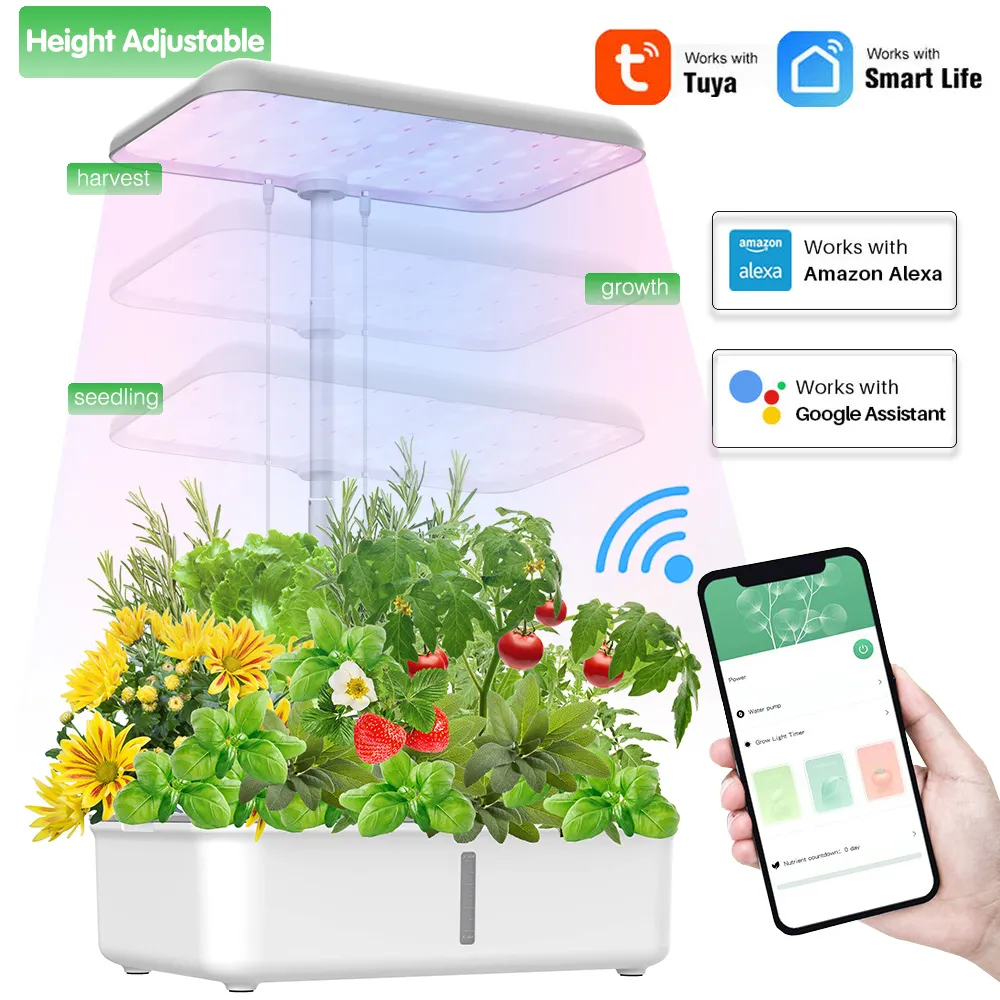 Smart WiFi Hydroponics System - LED Grow Lights, Indoor Herb Garden Kit ...
