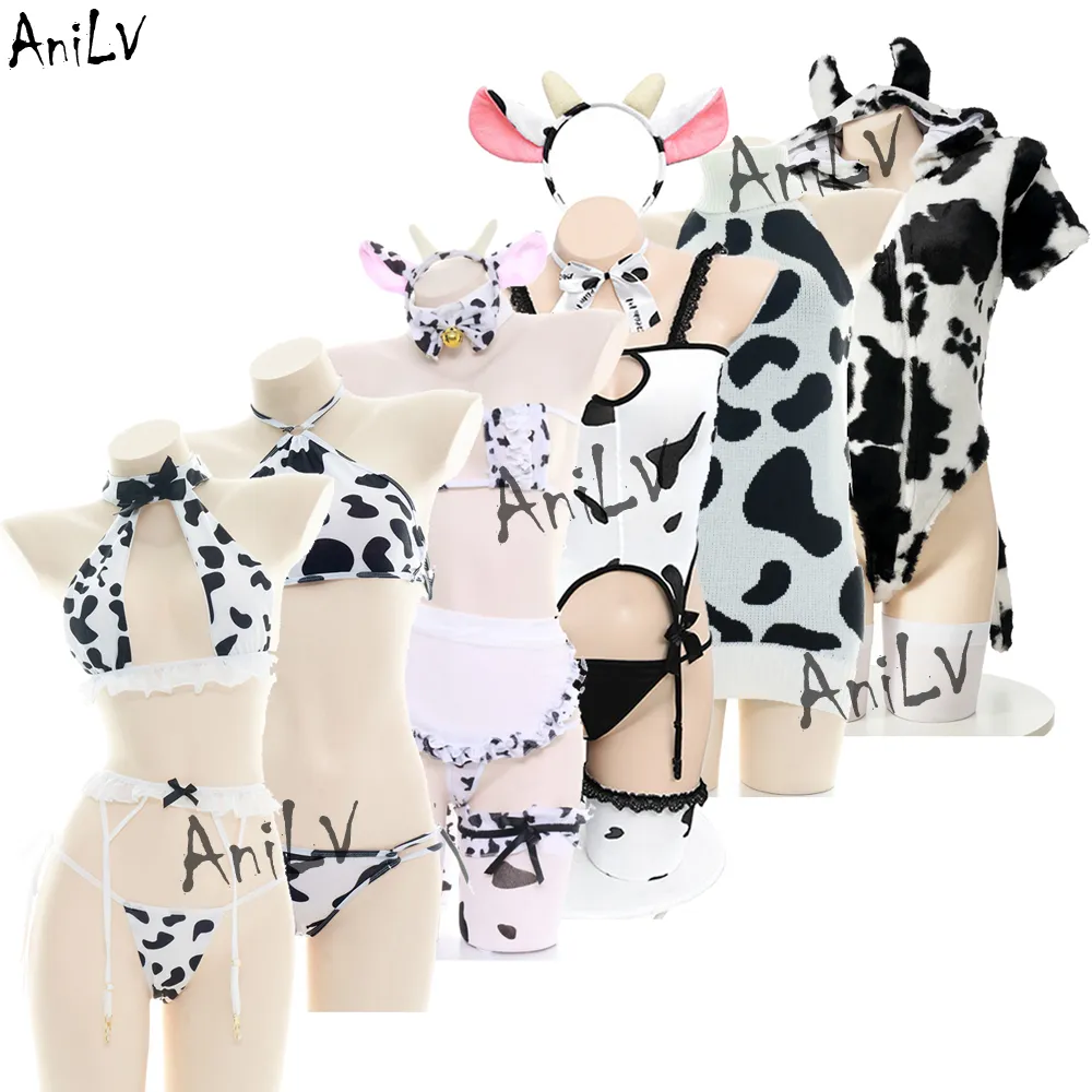 AniLV Anime Cow Series Bodysuit Set - Unisex Maid for Kawaii Girls, Bikini Swimsuit for and pvc underwear Outfit