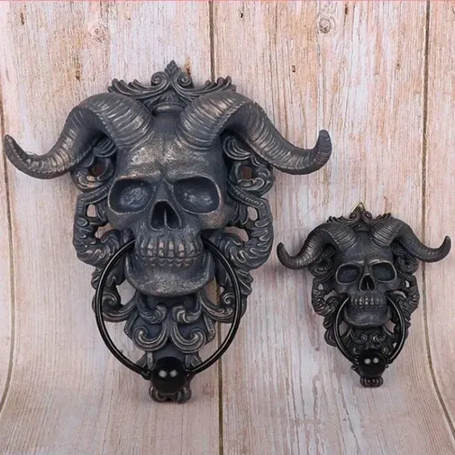 Goth Skull Horn Door Knocker, Furniture & Home Living, Home Decor