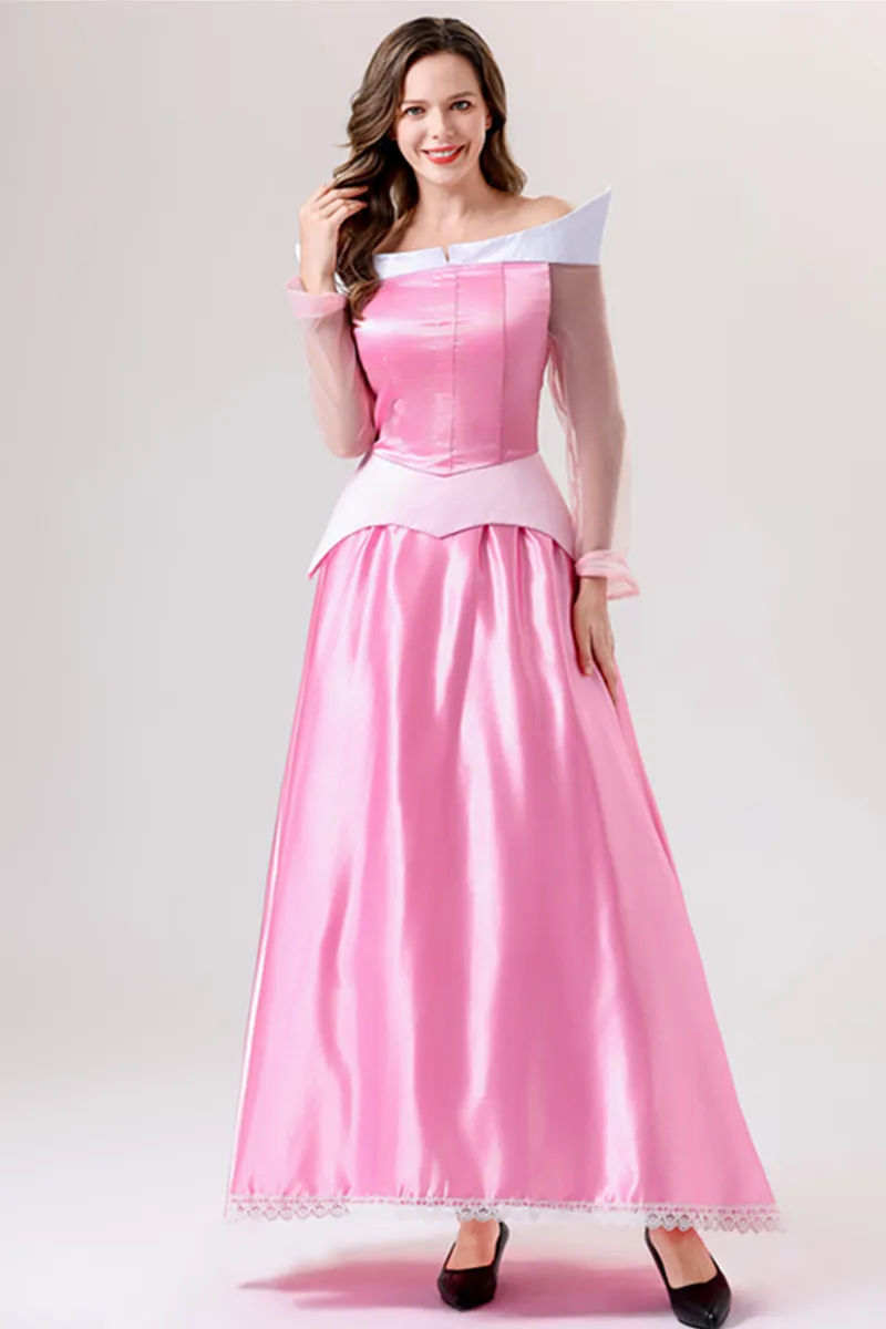 Halloween Fairy Tale Pink Sleeve Aurora Sleeping Beauty Princess Cosplay Costume Stage Performance Sweet Queen Fancy Dress