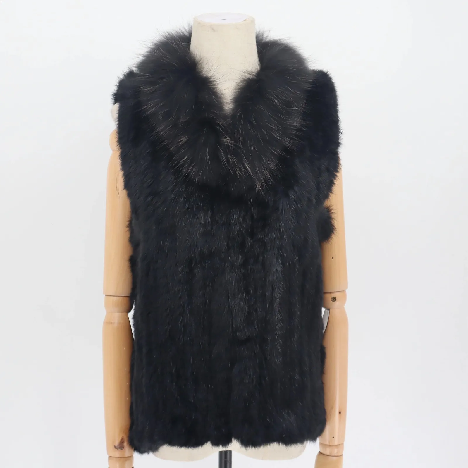 Pelzweste Für Frauen, Gestrickte Ärmellose Weste Mit Natürlicher