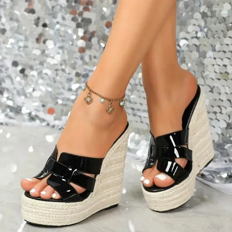 Sandals Women's Weave Wedge Slippers Sexy Peep Toe High Heel Casual Summer Woven Platform White Black Pink Red Shoes_vogvips.com
