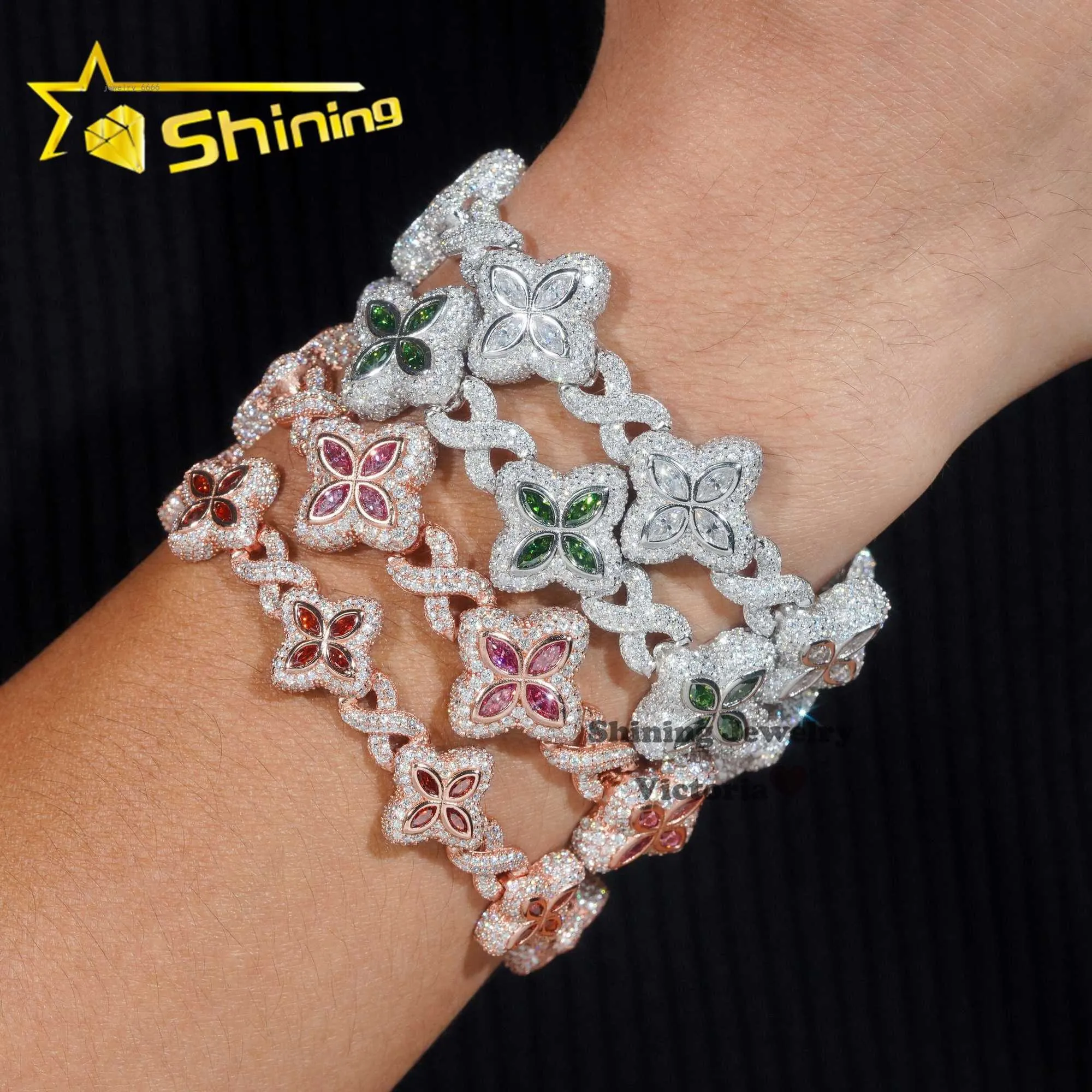 Shining 2024 New Arrivals Fashion Jewelry Sterling Sier Vvs Moissanite Dia Four Leaf Clover Tennis Bracelet Party Gift_voghion.com