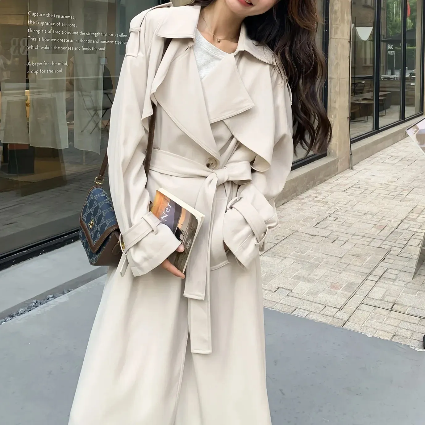 Phantasy Women Sleeved Thin Coat British Style Long Jacket