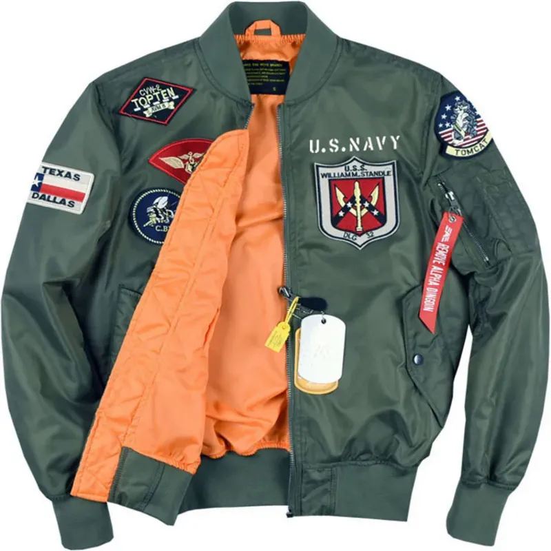 Mens Air Force Bomber Jacket Costume Military Fighter Pilot Top Gun Party Top | UK
