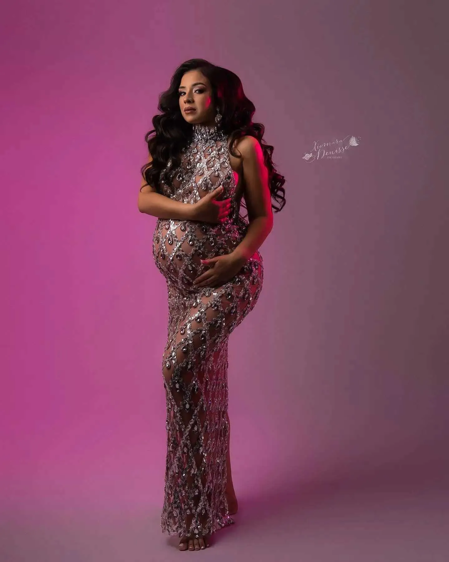 Mermaid Dress Pink Sequin Maternity Dress Gender Reveal Pink Elegant  Dresses For Baby Shower Elegant Chiffon Sequin Maternity Dress: Luxurious  Rhinestone Gown