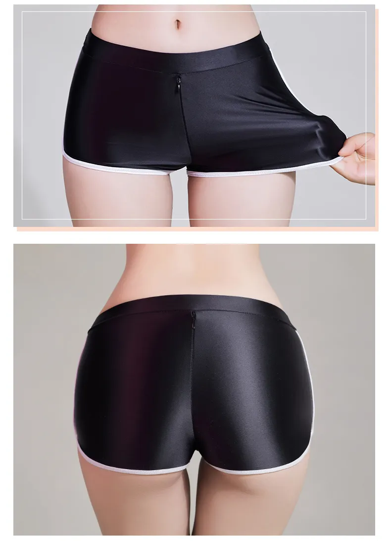 Women's See-Through Shiny Boxer Briefs - Sheer Nylon Spandex Mid Rise Panties