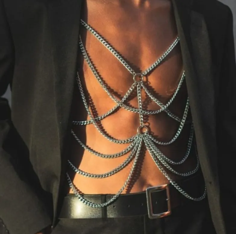 Mens Stage Clothes Heavy Metal Body Chain Multi Layered  display picture 3